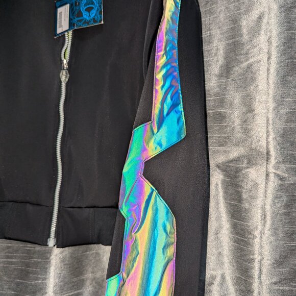 Cyberdog Cropped Bomber Flight Jacket Black Reflective Large - Picture 3 of 7